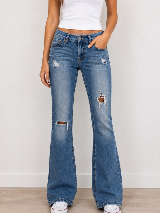Aeropostale Denim - Aeropostale Women's Light Blue Distressed Bootcut Jeans Size 0 light wash holes
